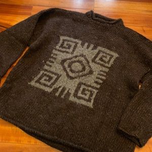 Vintage Dark Brown and Gray Oversized Wool Sweater Unisex